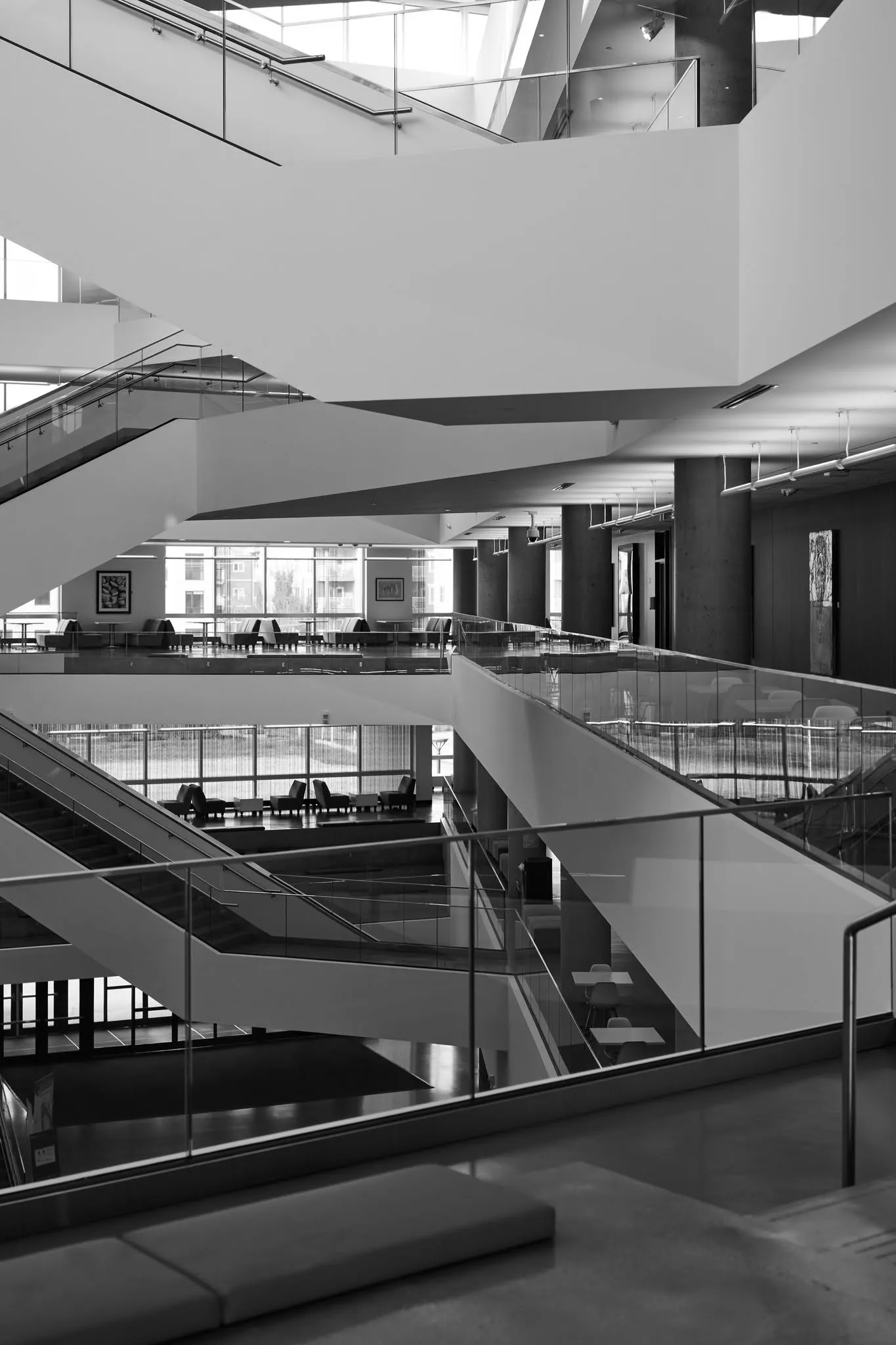 Black and white architectural staircase study